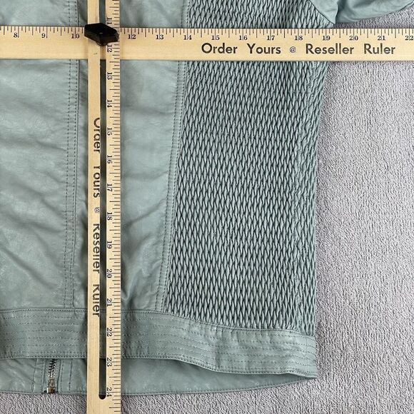 Faux Leather Moto Jacket Women's Medium Sky Blue by First Line Collar Pockets - Picture 7 of 16